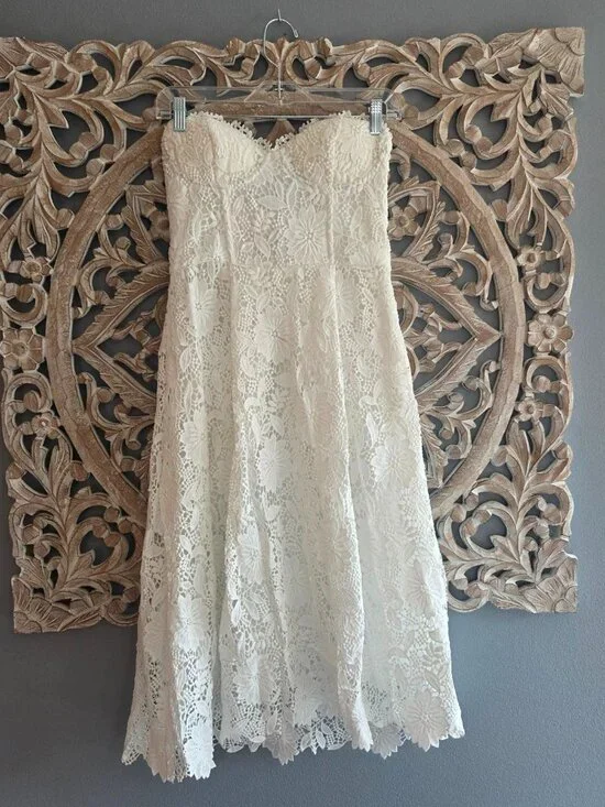 Fashion Nova Isn't She lovely White Strapless Lace Midi Dress Size Medium - Picture 2 of 15